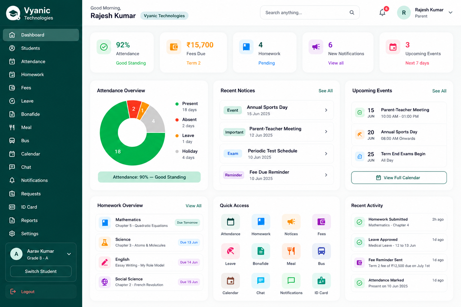 Vyanic School App — School CRM